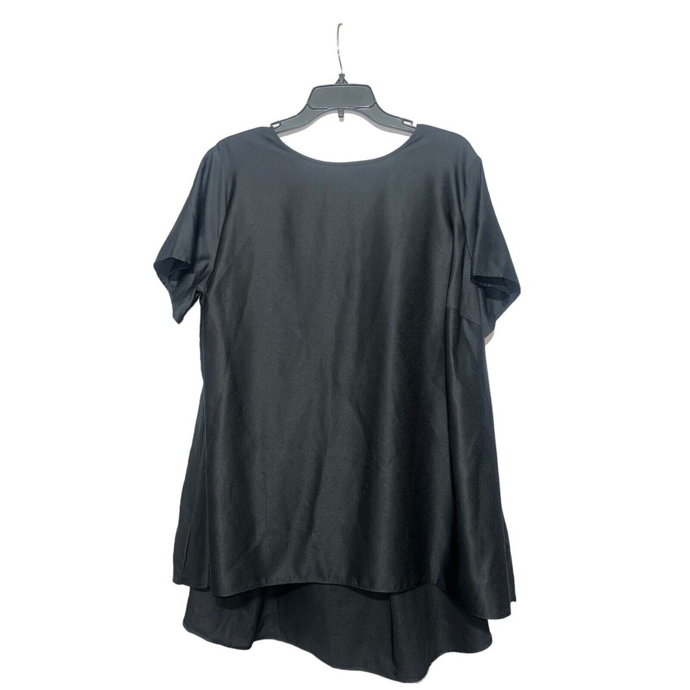 APT 9 Womens Size 1X Dressy Black Tie Short Sleeve Scoop Neck Blouse Lightweight